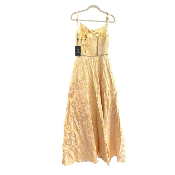 NWT Lucci Lu 1137, 6, Yellow Jacquard lace up Ballgown - Picture 4 of 8